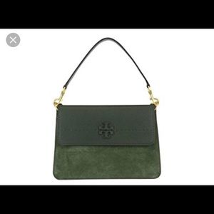 Dark green mixed suede leather Tory Burch satchel
